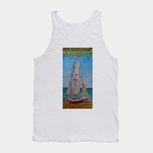 Watercolor Sketch - a Sailboat on a Beach in Sicily Tank Top